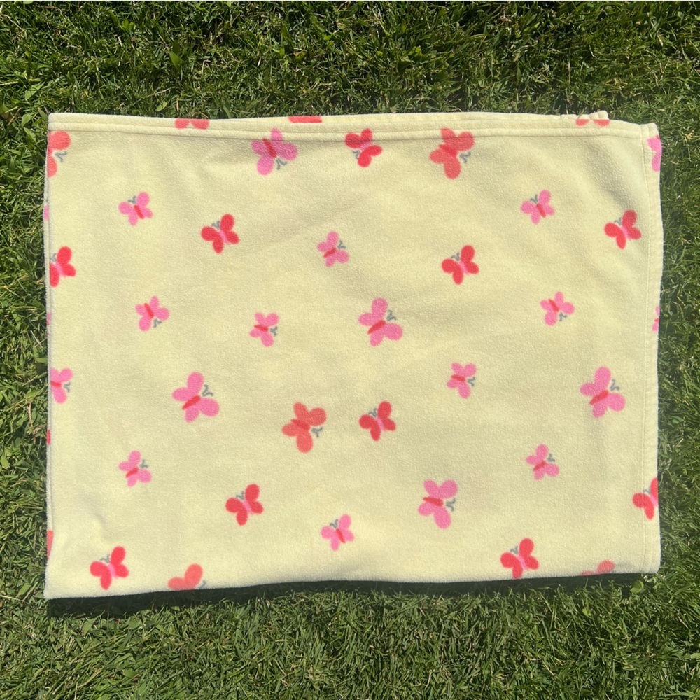 Y2K Carter’s Yellow Pink Butterfly MicroFleece Security Lovey Baby Blanket 27x33